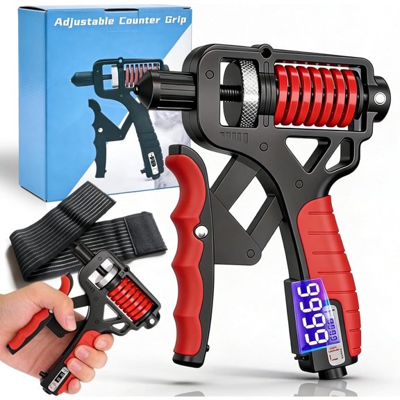 Adjustable Hand Grip Strengthener with Electronic Counter, 11-364Lbs Resistance, Non-Slip Handle Forearm Strengthener, Hand Grippers for Strengthening Grip Finger Wrist Exercise Home Gym