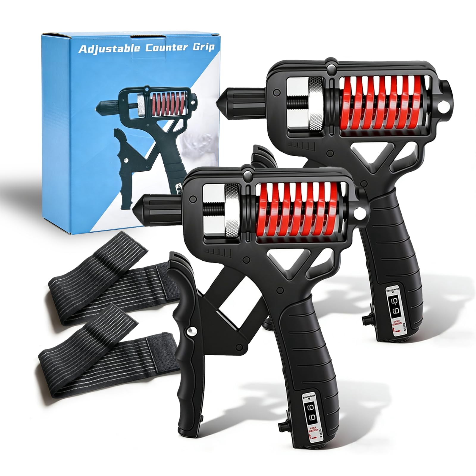 Adjustable Hand Grip Strengthener with Electronic Counter, 11-364lb Resistance, Grip Strength Trainer for Finger and Forearm Exercise, Non-Slip Handle for Home Gym