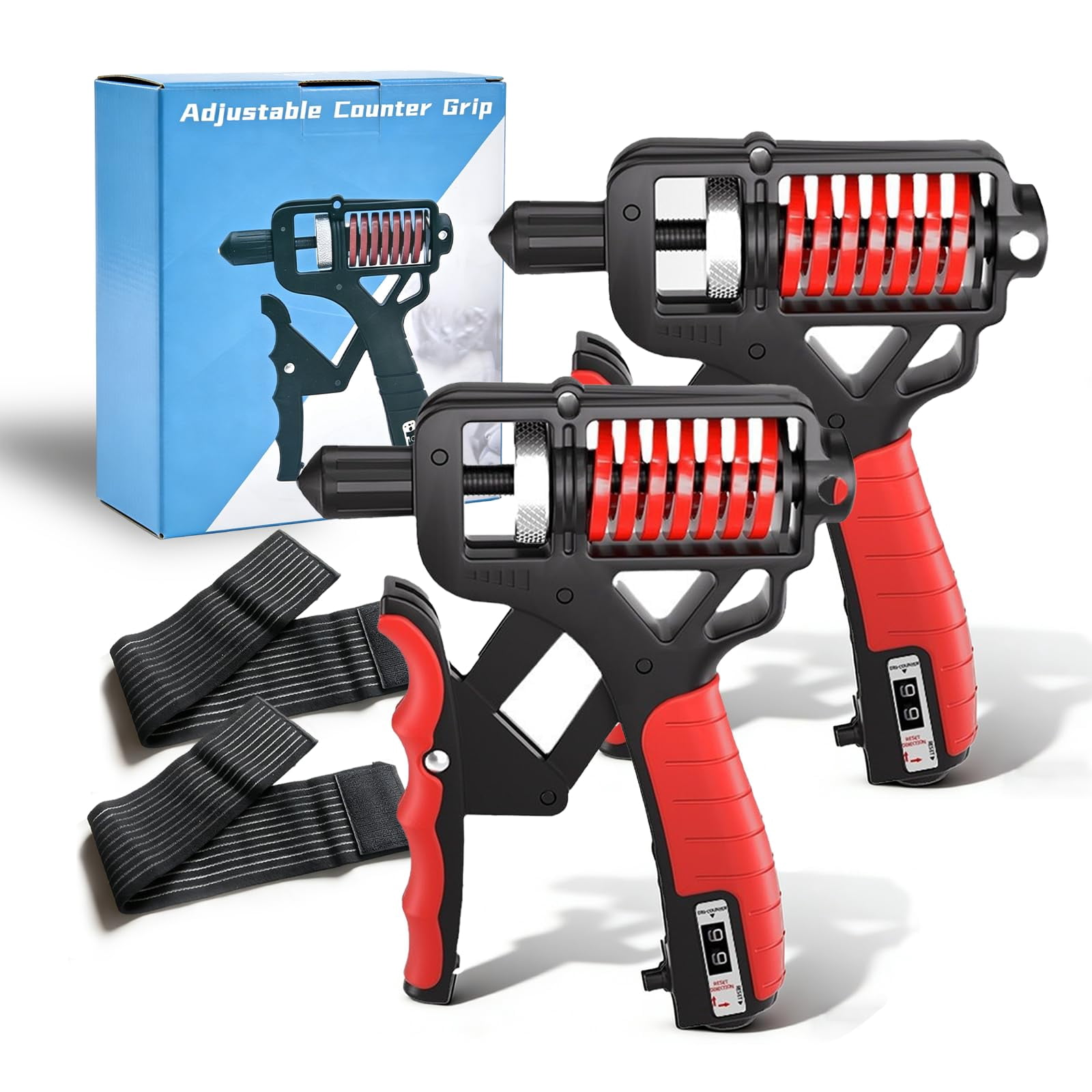 Adjustable Hand Grip Strengthener with Electronic Counter, 11-364lb Resistance, Grip Strength Trainer for Finger and Forearm Exercise, Non-Slip Handle for Home Gym