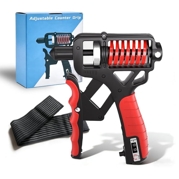 Adjustable Hand Grip Strengthener with Electronic Counter, 11-364lb Resistance, Grip Strength Trainer for Finger and Forearm Exercise, Non-Slip Handle for Home Gym