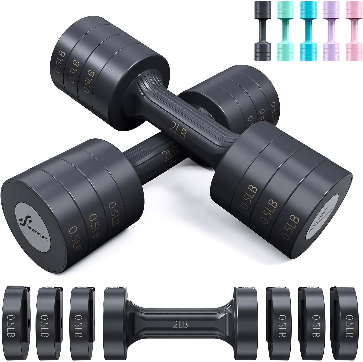 Adjustable Hand Weights Set: 5 lb Dumbbell Set of 2 Each 2lb 3lb 4lb ...