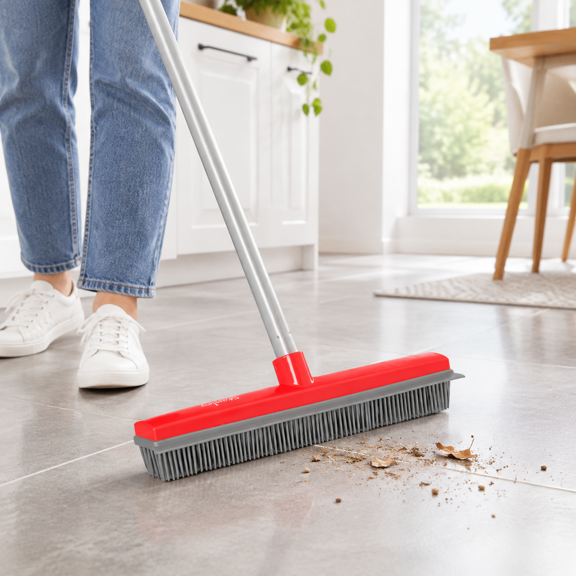 Adjustable Handle Rubber Broom with Electrostatic Action for Floors, Carpets, Stairs and Upholstery
