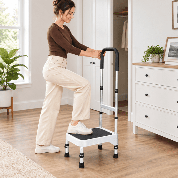 Adjustable Handle Step Stool for Adults, 275 lb Weight Capacity