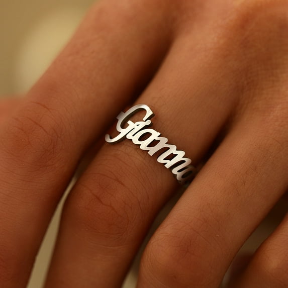 Adjustable Handmade Custom Name Ring Personalized 14K White Gold Couple Valentine's Day Anniversary Gift For Men And Women