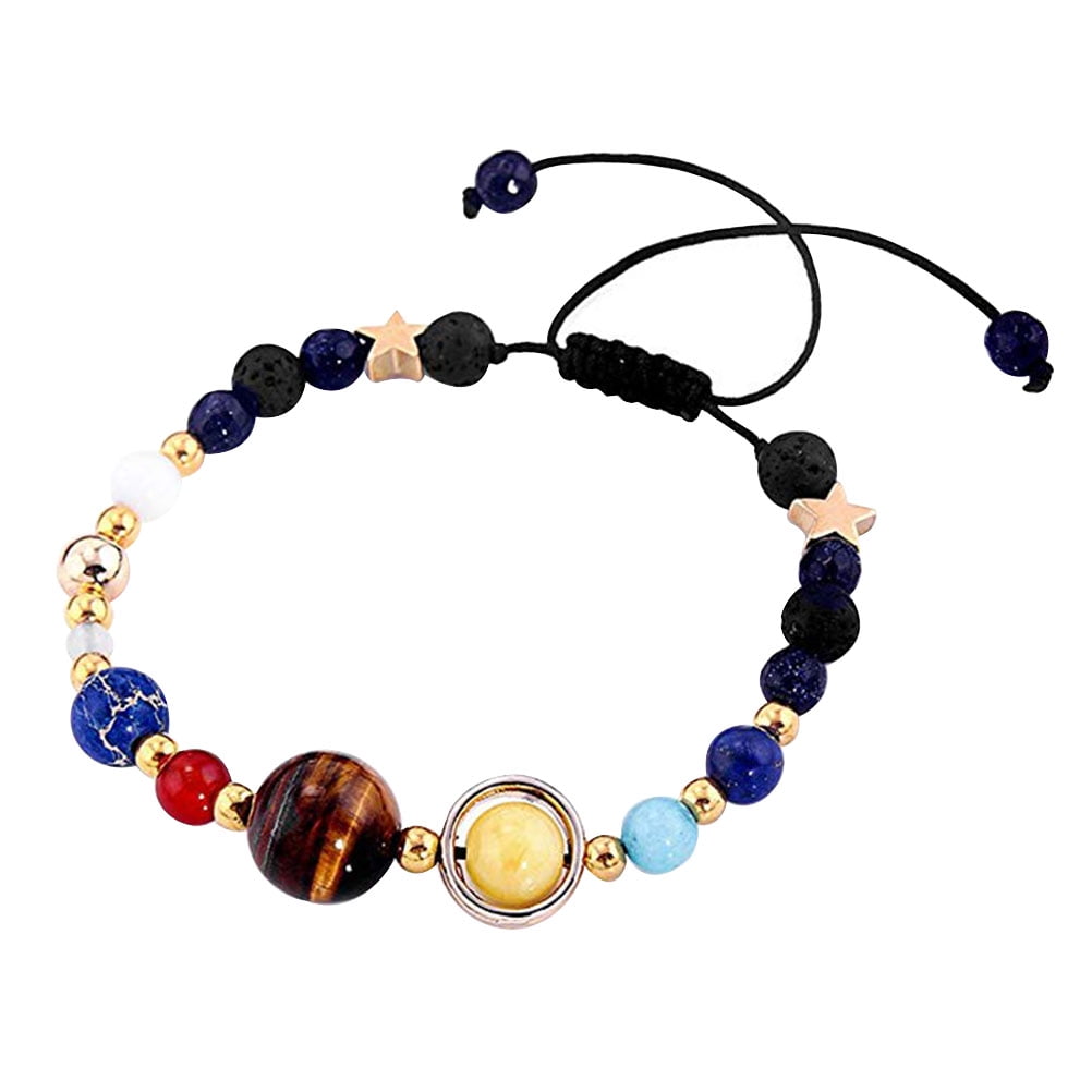 Adjustable Handmade Solar System Bracelet Universe The Nine Planets  Guardian Star Natural Stone Beads Bracelets(Weaving the Universe Eight  Planet