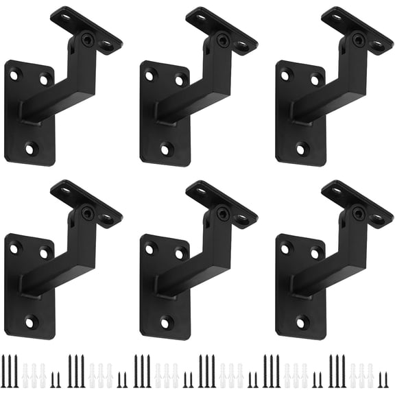 Adjustable Handrail Bracket, 3" Heavy Duty Swivel Hand Rail Bracket for Stair Railing Staircase, Matte Black (6 Pack)