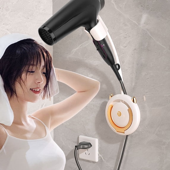 Adjustable Hands Free Hair Dryer Holder, Lazy Hair Dryer Rack With Rotating Bracket, Wall Mounted Blow Dryer Stand Rack with Cable Hanger, Flexible Lazy Hair Dryer Holder Bathroom Organizer