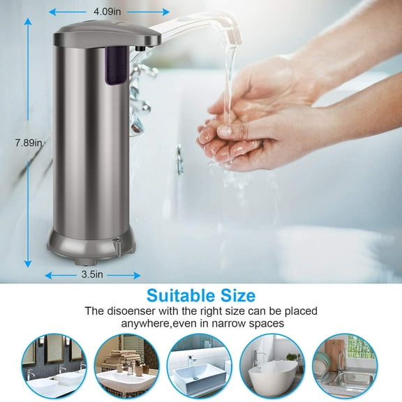 Adjustable Hands-Free Soap Dispenser, Touchless Automatic Soap Dispenser Stainless Steel Infrared Sensor Suitable for Bathroom Kitchen