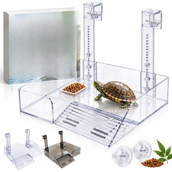 Adjustable Hanging Acrylic Turtle Basking Platform for High Water Level Tanks, Clear Aquatic Turtles Rest Comfortably Adjustable Mounting for Tanks Keeping Setups Organized