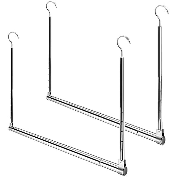 Adjustable Hanging Closet Rod, Extender Hanging Rod, Closet Hanging Organizer, Heavy Duty Closet Bar, Hanging Rod (2 Pack, Chrome)