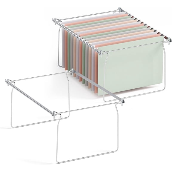 Adjustable Hanging File Folder Frame for Letter Size Files, File Cabinet Rails Fits 13.5 to 17.5 Inches, Set of 2, Desk Drawer Organizer
