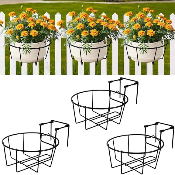 Adjustable Hanging Railing Planter Fit 1.5 to 4.5 Inches Railing, Weather-Resistant Metal Balcony Rail Planters, Work for Outdoor Fence Deck Garden Patio Halloween Christmas Decor