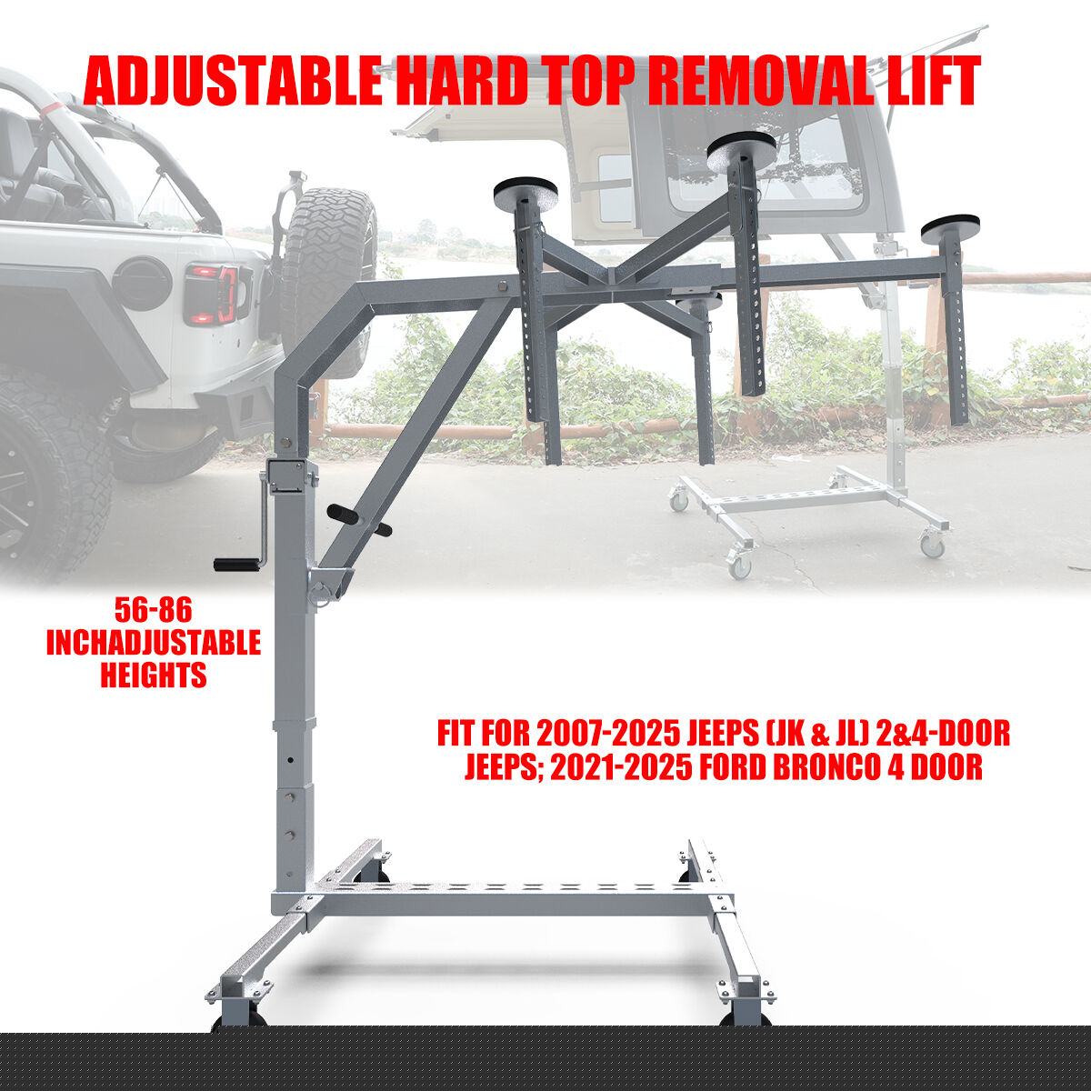 Hard Top Removal Lift Fit 2007-2025 Jeeps (JK & JL) 2 and 4-Door Jeeps & 2021-2025 Ford Bronco 4 Door