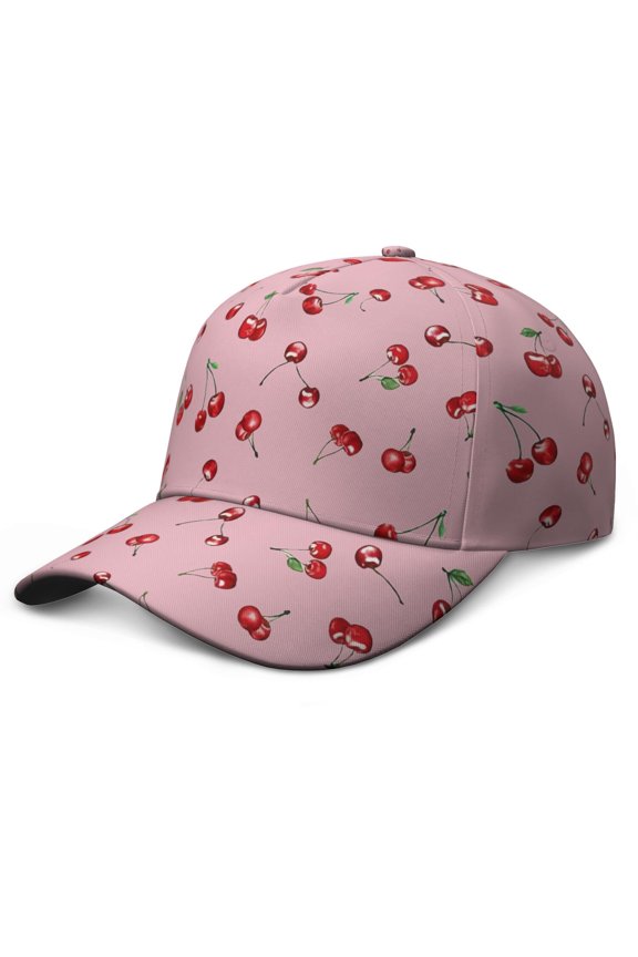 Adjustable Hat Cherry Cute Sweet Red Pink Fruit Pattern Print Aesthetic Cherry Lovers Art Illustration Candy Baseball Cap