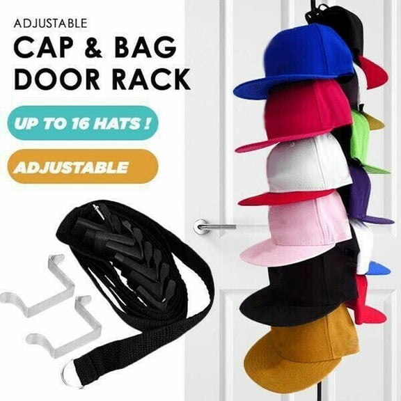 Adjustable Hat Organizer for Baseball Caps, Over The Door Ball Cap Organizer with 8 Hooks, Hat Rack for Wall, Yellow