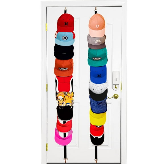 Adjustable Hat Rack Organizer Over The Door,Baseball Cap Holder,Hat Hanger for Closet Door Rack,Hat Storage Racks,Two Straps,Holds up to 18 Caps with Adjustable Hanging Hooks,Black