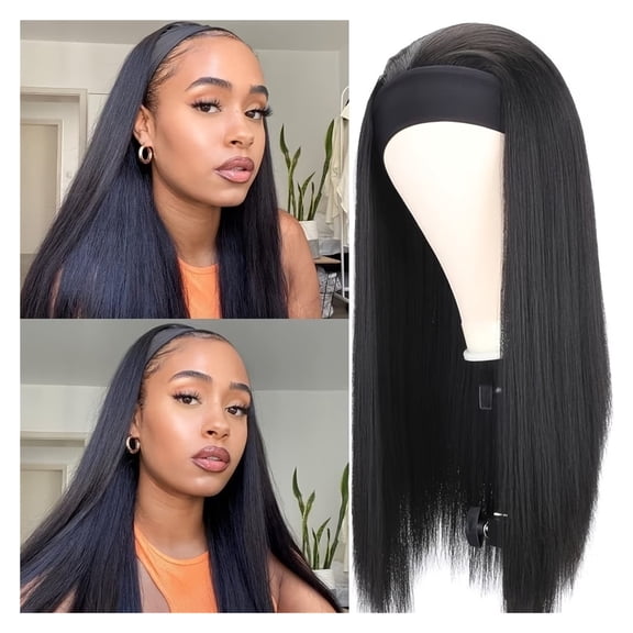 Adjustable Headband Wig for Women - Long Straight Black Hair for Effortless Styling