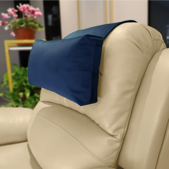 Adjustable Headrest Pillow for Recliners and Armchairs - Non-Slip Velvet Cushion for Neck Support and Pain Relief (Navy)