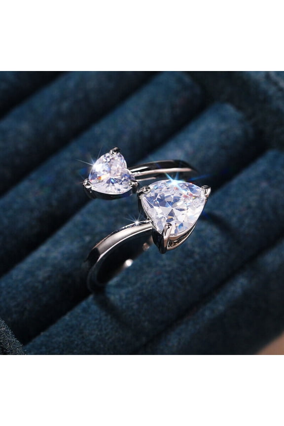 Adjustable Heart Cubic Zirconia Rings Women Hypoallergenic Jewelry Gifts Band