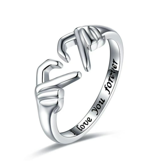 Adjustable Heart Hands Ring for Women - Creative Two Hearts Gesture Design, Size Customizable Open Ring, Unique Jewelry Gift for Her