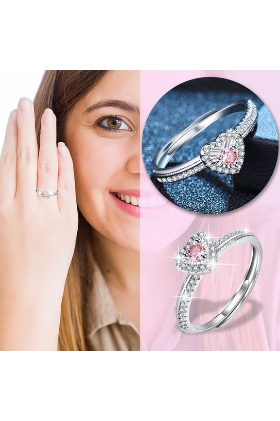 Adjustable Heart-Shaped Open Ring, Elegant Design, Jewelry for Women, Pink