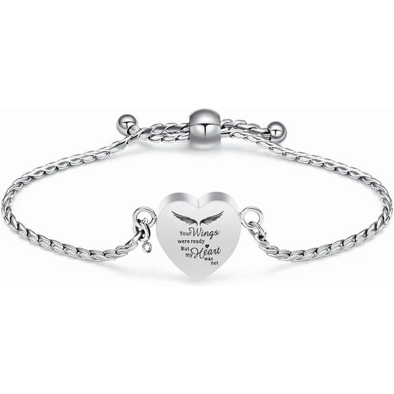 Adjustable Heart Urn Bracelet for Ashes for Women Girls Angel Wings Heart Keepsake Cremation Ashes Urn Bangle Classic Keepsake Bangle for Ashes