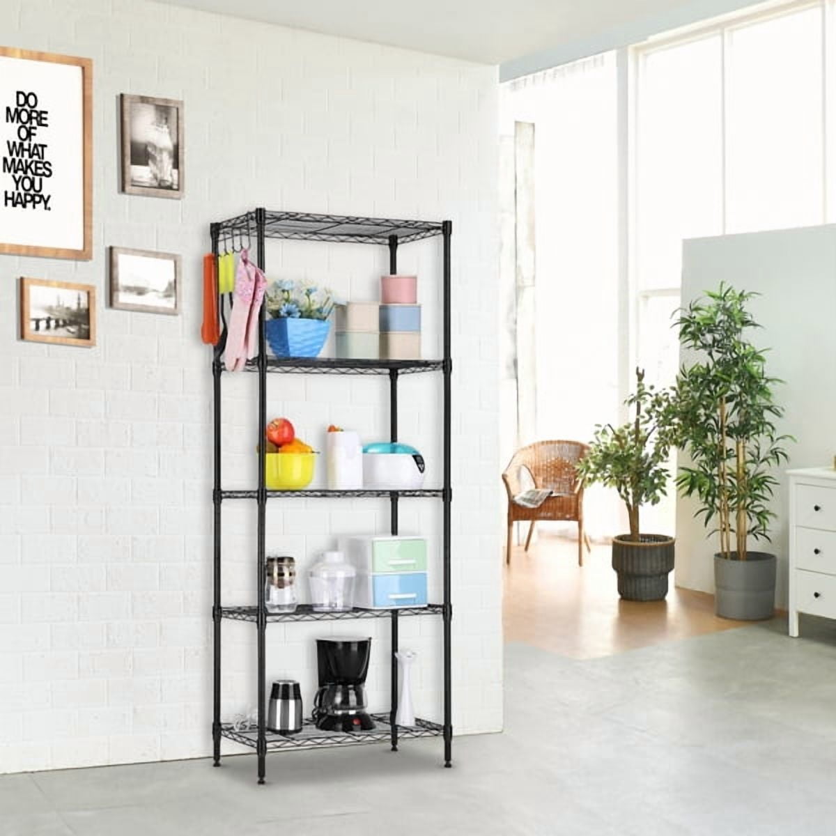 Adjustable Heavy-Duty 250kg Storage Shelf - Black Carbon Steel & PP Organizer for Home, Hotel, Restaurant