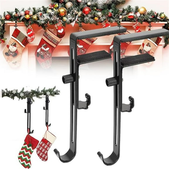 Adjustable Heavy Duty Mantel Hooks for Stockings & Garland - Rustproof Aluminum Double Hooks for Christmas Decor, Party, Fireplace, Table, No Drill Needed, Fits 0.6 to 2.4 Inch Thickness