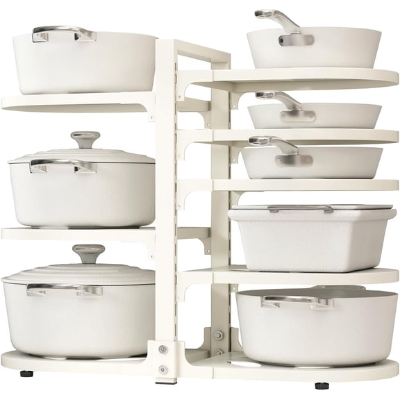 Adjustable Heavy Duty Pots and Pans Organizer Under Cabinet, 8-Tier Pot and Pan Organizers Inside Cabinet, Kitchen Cabinet Organizers and Storage, White