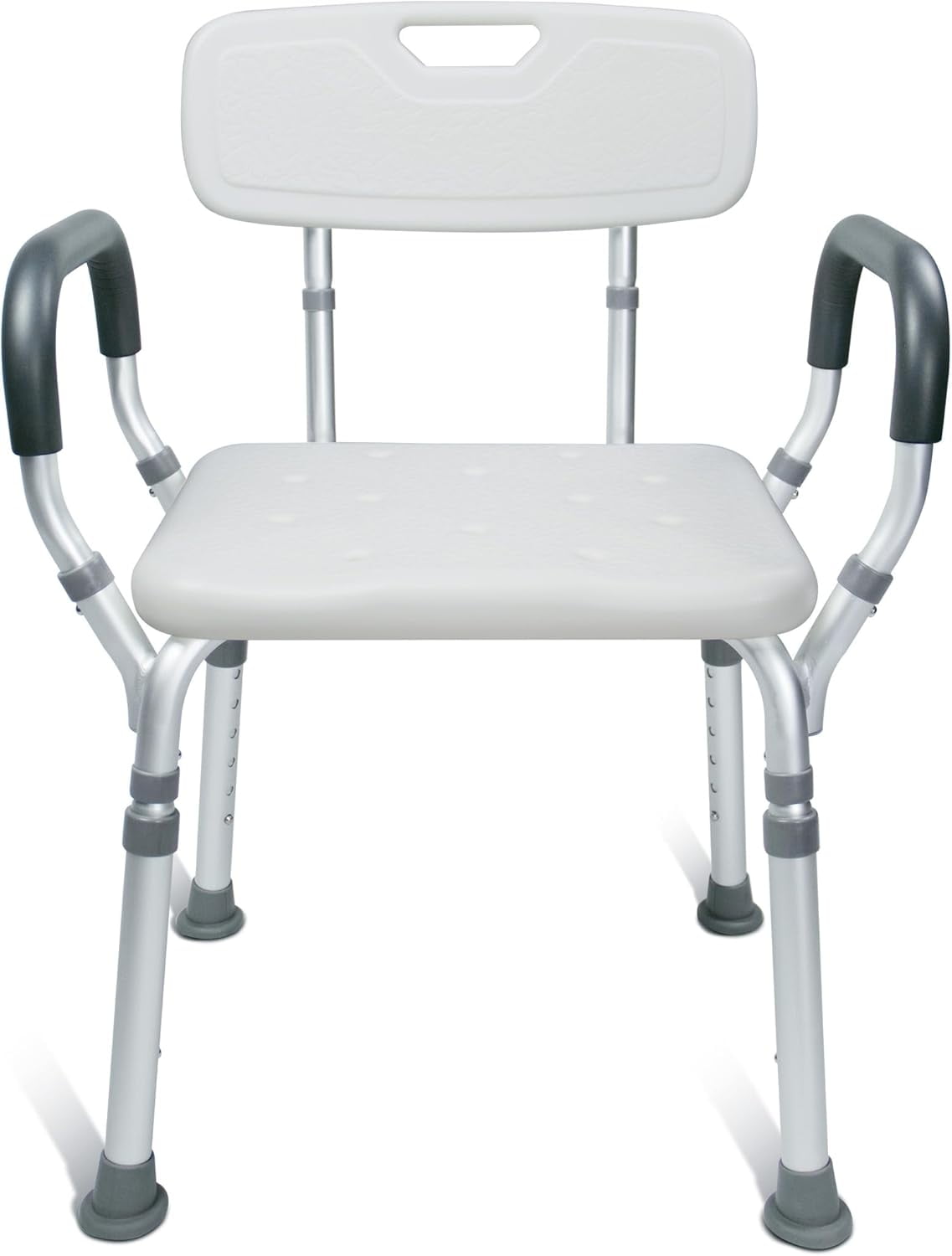 Shower Stool With Hygiene Cut-Out, 6 Height Adjustable Shower Chair With Backrest Non-Slip Foot Pads, Bath Chair Bathroom Aid For Seniors, Pregnant Women, Disabled,White - View #2
