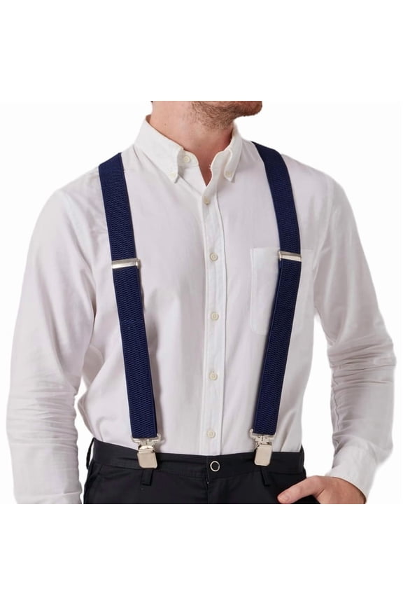 Adjustable Heavy-Duty X-Back Suspenders for Men - 4 Premium Clips, 1 3/8" Elastic Straps