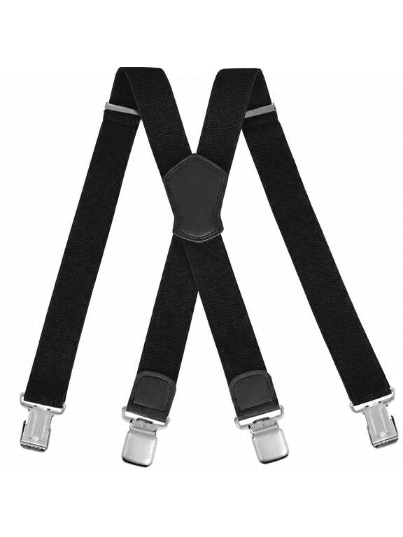 Adjustable Heavy-Duty X-Back Suspenders for Men - 4 Clips, 1 3/8" Elastic Straps