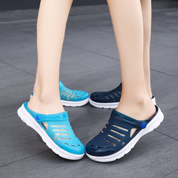 Adjustable Heel Strap Two-tone Hollow Out Platform Clog Sandals