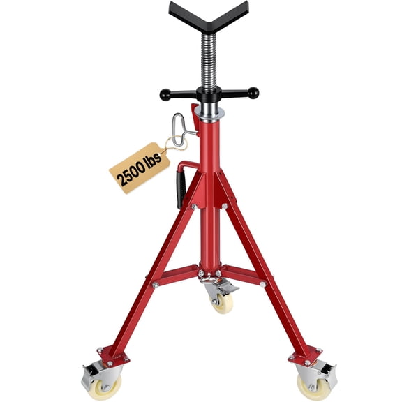 Adjustable Height 20-37 Inch 2500LBS Capacity Pipe Jack Stand with Casters Folding Portable V Head Support for 1/8 to 12 Inch Pipes