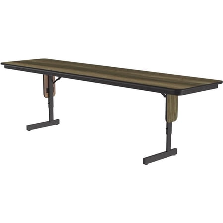 Adjustable Height 3/4 High Pressure Folding Seminar Table Colonial Hickory Brown