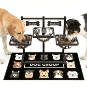 Adjustable Height 3-Bowl Raised Dog Feeder Stand, Ergonomic Anti-Slip Pet Dining Station