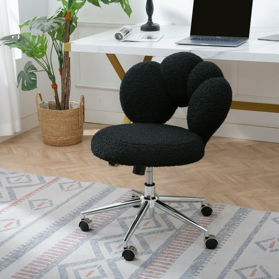 Adjustable Height 360 Rotating Office Chair with Ergonomic Backrest | Black Teddy Fabric