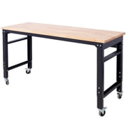 Adjustable Height 60 Rolling Workbench Metal Rubberwood Top