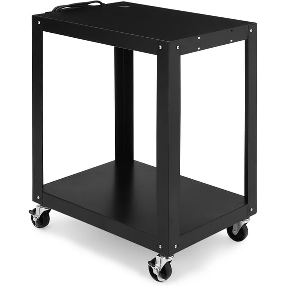 Adjustable Height AV Cart with Locking Cabinet and 16.4ft Power Strip for Office School Garage