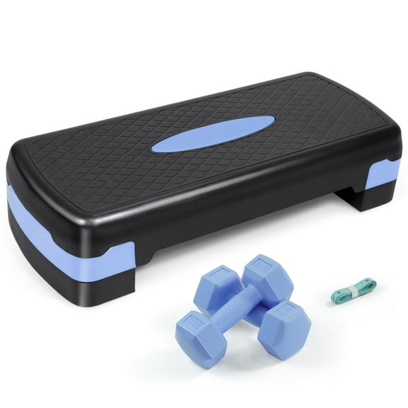 Adjustable Height Aerobic Stepper Set with 2 Dumbbells & Measuring Tape, Workout Exercise Step Platform w/ Level Risers, the Ultimate Gift for a Joyful Holiday and Merry Christmas, 3 Colors