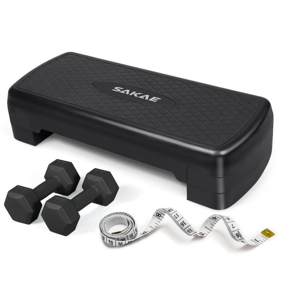 Adjustable Height Aerobic Stepper Set  Multiple Bundle Options With Dumbbells Kettlebell Waist Trimmer Ankle Weights Or Weighted Vest Workout Exercise Step Platform W/level Risers 4 Colors