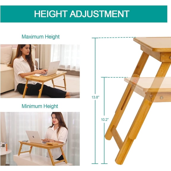 Adjustable Height Angle Lap Desk, Large Foldable Bed Tray with Tablet Slot & Storage Drawer, Laptop Desk for Bed Sofa Couch Floor Writing Eating