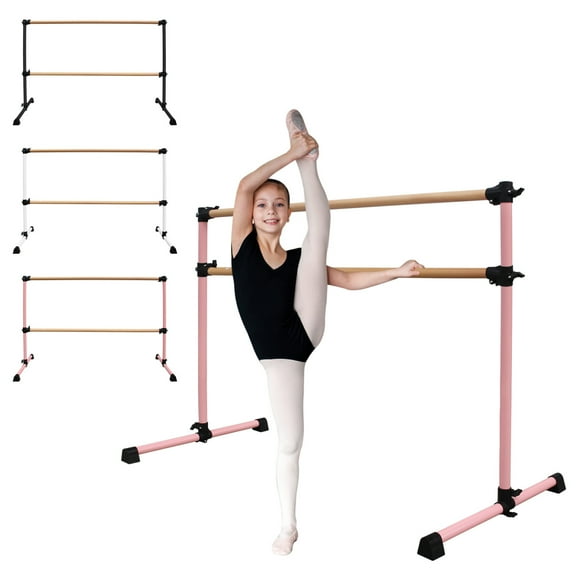 Adjustable Height Ballet Barre for Kids and Adults, 6FT Freestanding Solid Wood Dance Bar with Non-Slip Base, Home Studio Practice Pole for Ballet Stretching and Training