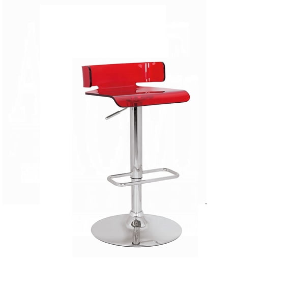 Adjustable Height Bar Stool Swivel Seat Acrylic Red and Chrome Finish Modern Kitchen Furniture 1pc Sleek Design