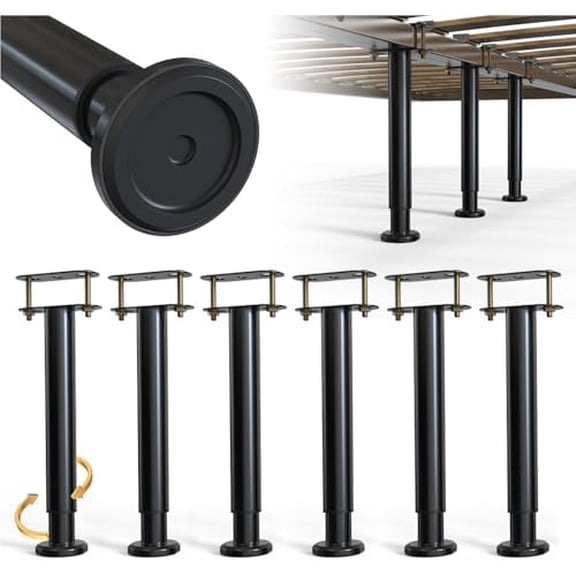 Adjustable Height Bed Frame Support Leg, Metal Bed Frame Support Legs with Rubber Base, Bed Slat Support Leg for Heavy Duty/Wooden/King/Queen Bed Frame (10"-16.5" (6pcs))