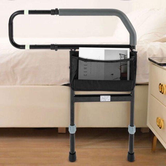 Adjustable Height Bed Rail Bed Assist Grab Bar w/Storage Bag for Senior