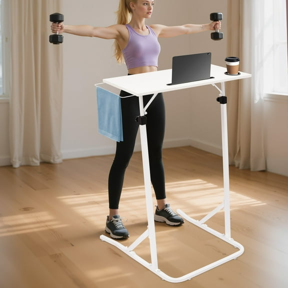 Adjustable Height Bike Trainer Desk Workstation Freestanding Desk for Work White