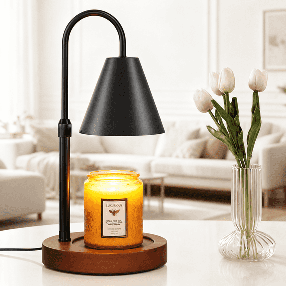 Adjustable Height Black Candle Warmer Lamp for Jar Candles, with Timer, Dimmer & 2 Bulbs