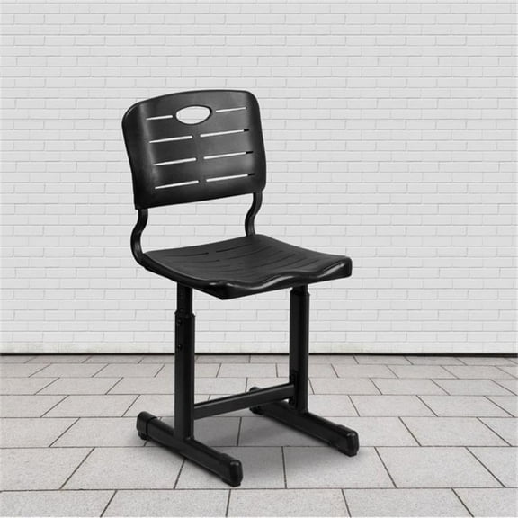 Adjustable Height Black Student Chair with Slatted Back and Anti-Slip Floor Caps