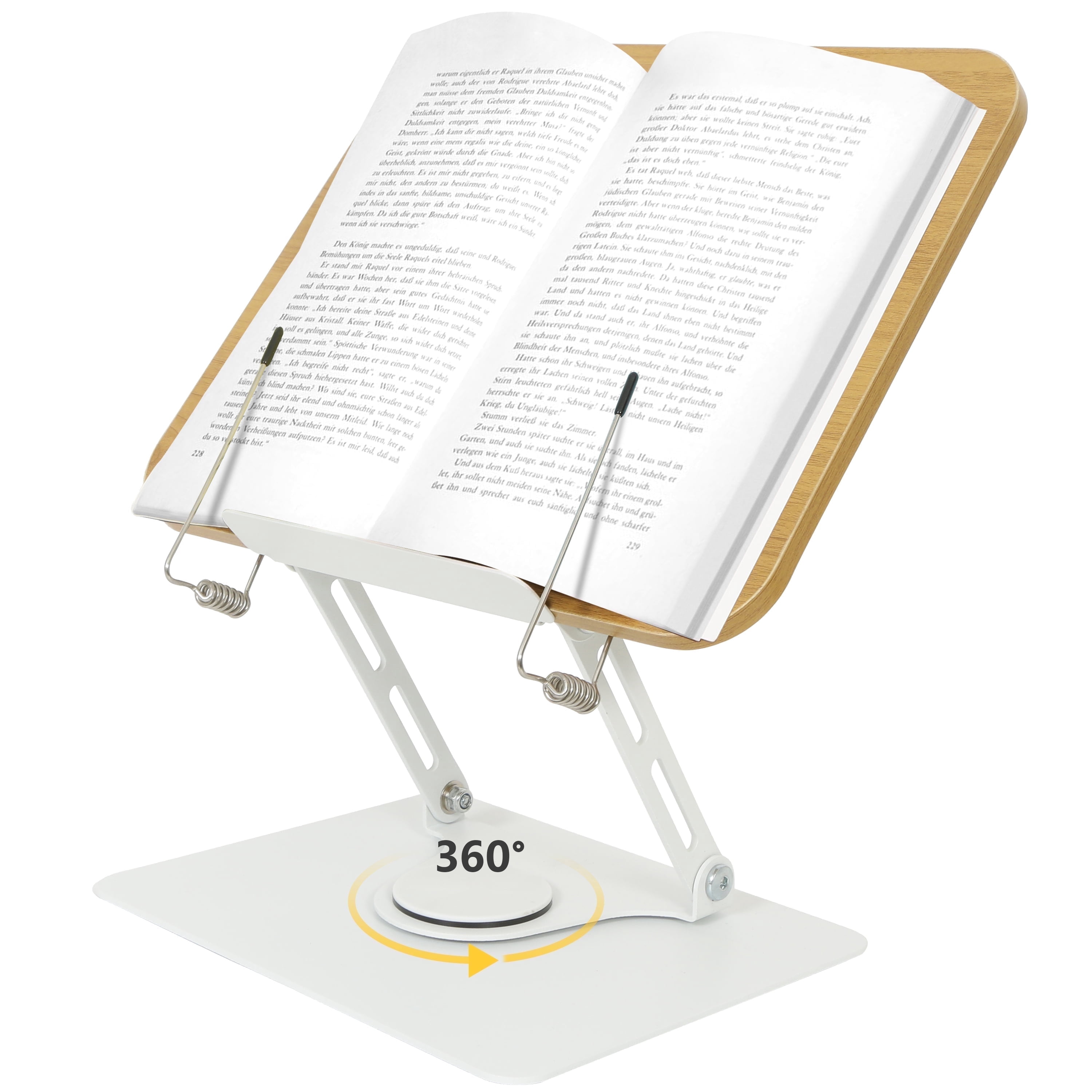 Book Stand for Reading,360°Rotating Base Book Holder for Reading Hands ...